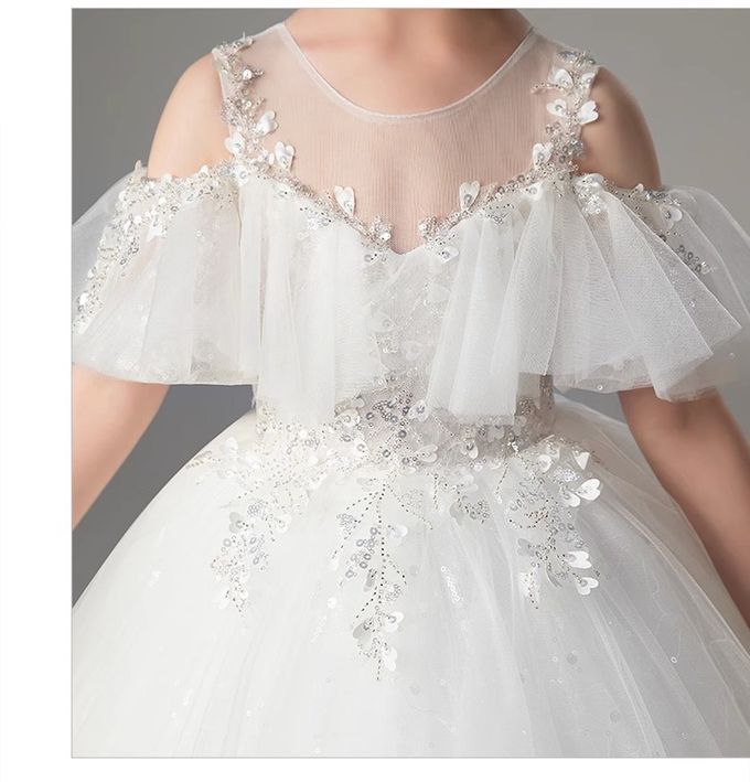 love, charlotte - 雪白立體繡花亮片氣質演奏會花童落肩禮服-白色