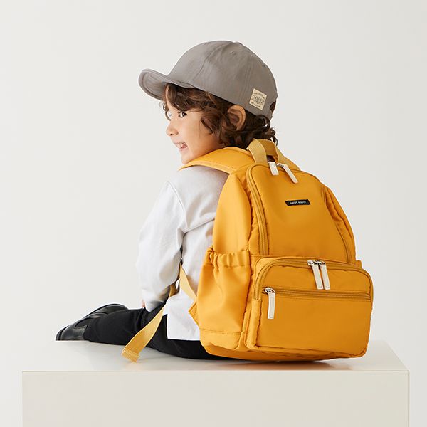 日本 petit main - 潑水加工硬挺帆布透氣背包-灰綠 (F)