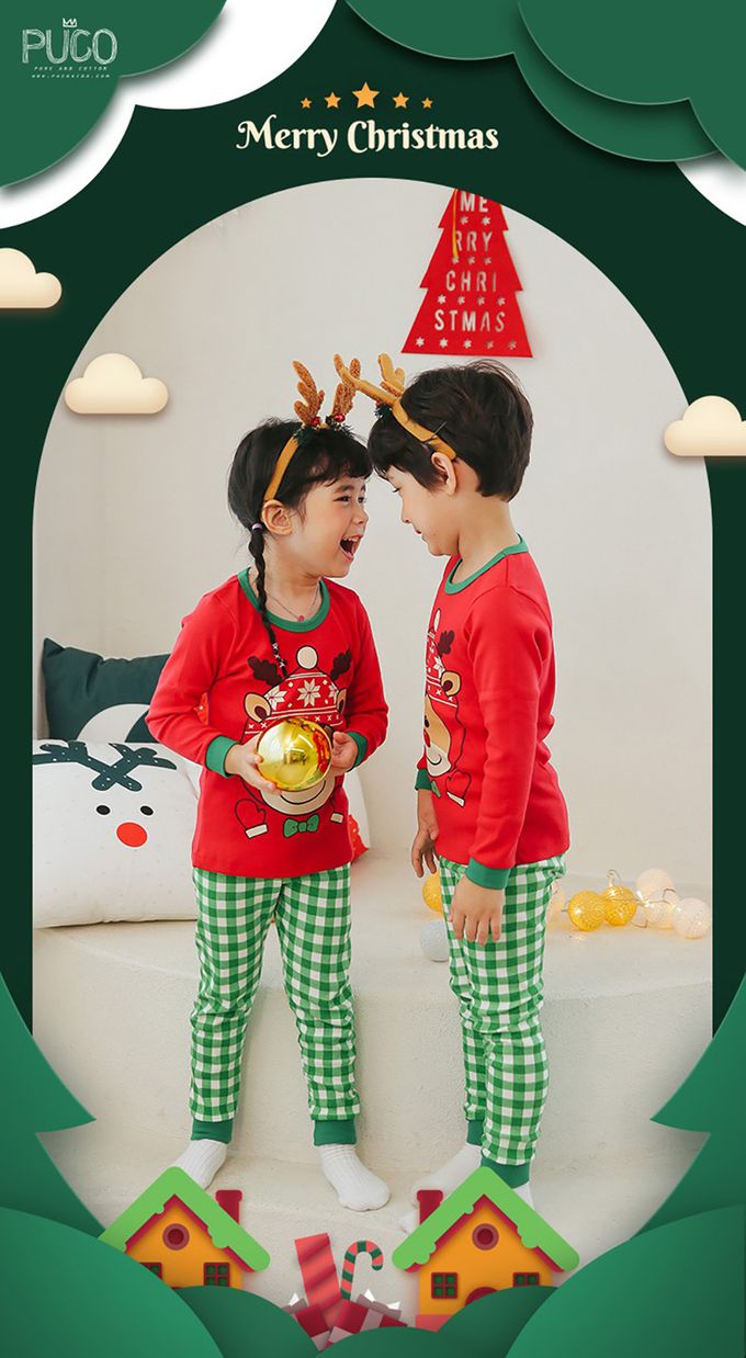 正韓 Puco - 超優質嬰幼兒/兒童長袖100% 有機純棉家居服/睡衣-紅帽麋鹿