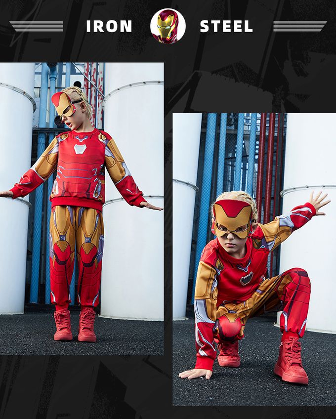 卡通造型運動套裝(送面具）-卡通人物鋼鐵人-黃+紅