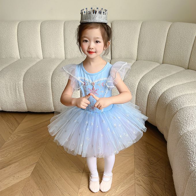 短袖造型公主裙/芭蕾舞裙-卡通人物-愛莎-藍色