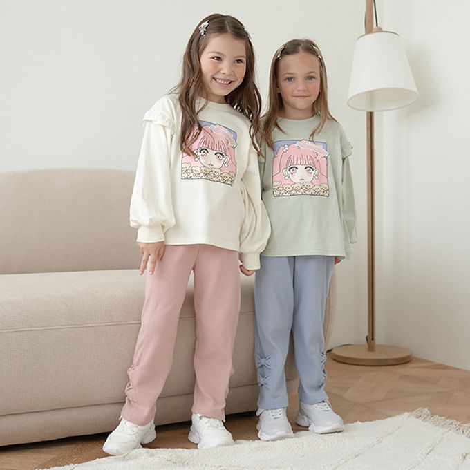 日本 Lycee mine - 定番蝴蝶結簡潔舒適長褲-粉紅