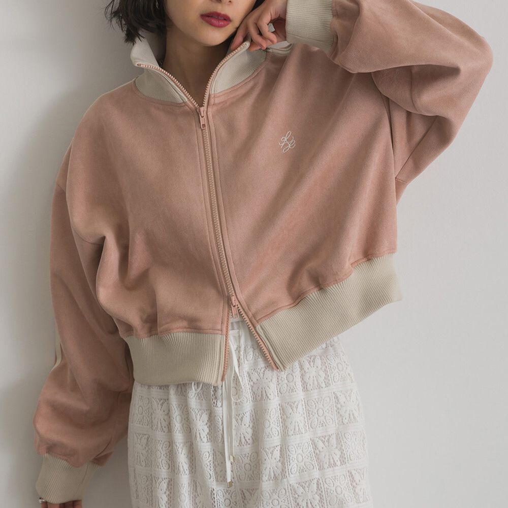 麂皮短絨休閒配色運動風夾克-粉紅