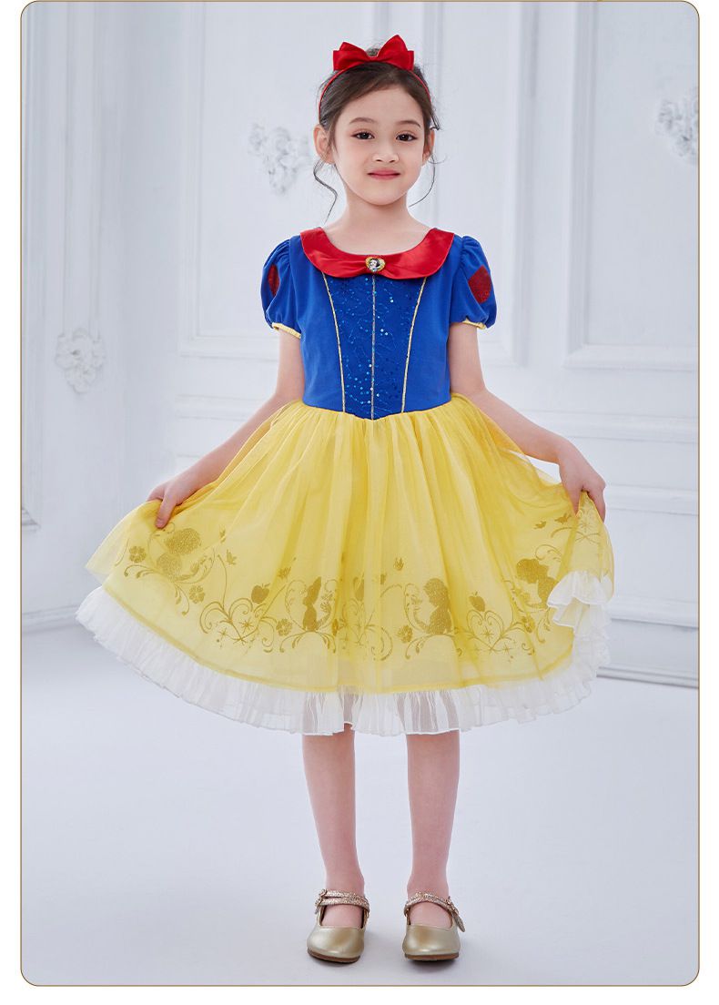 公主系列造型短袖連身裙/萬聖節-卡通人物白雪公主-黃+藍