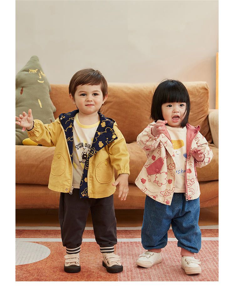 2面穿連帽外套-黃色+深藍色