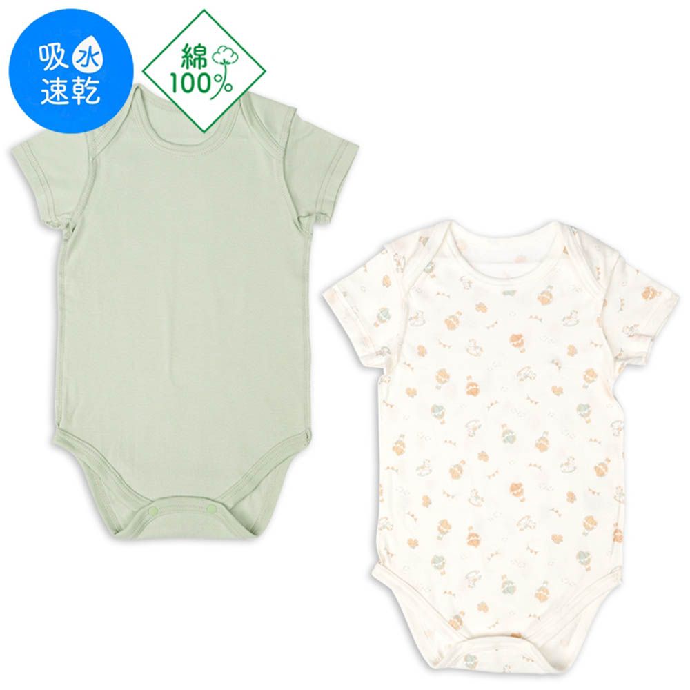 短袖包屁衣2件組-套頭式 熱氣球-綠色