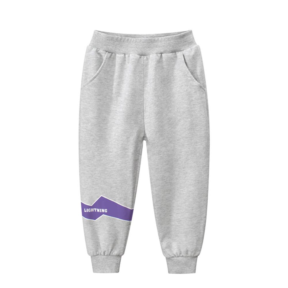 純棉長褲-紫色閃電-灰色