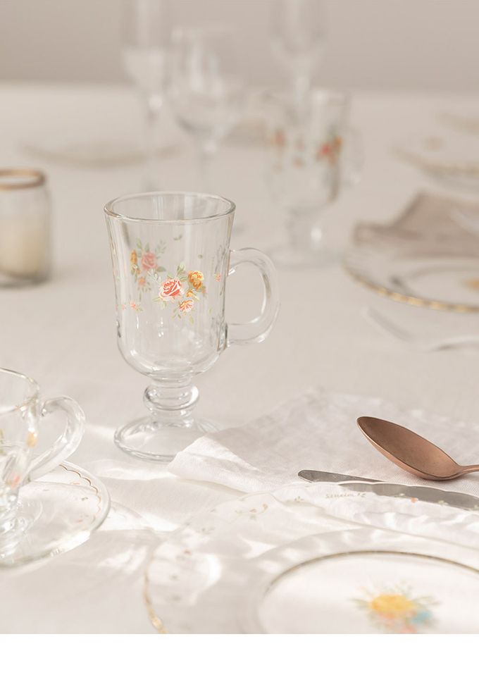 韓國 SSUEIM - 古典玫瑰系列把手玻璃杯2件組225ml