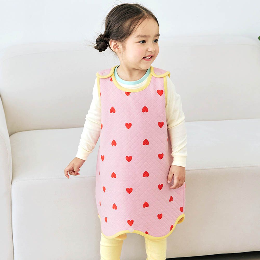 保暖三層絎縫棉防踢被-紅心-粉