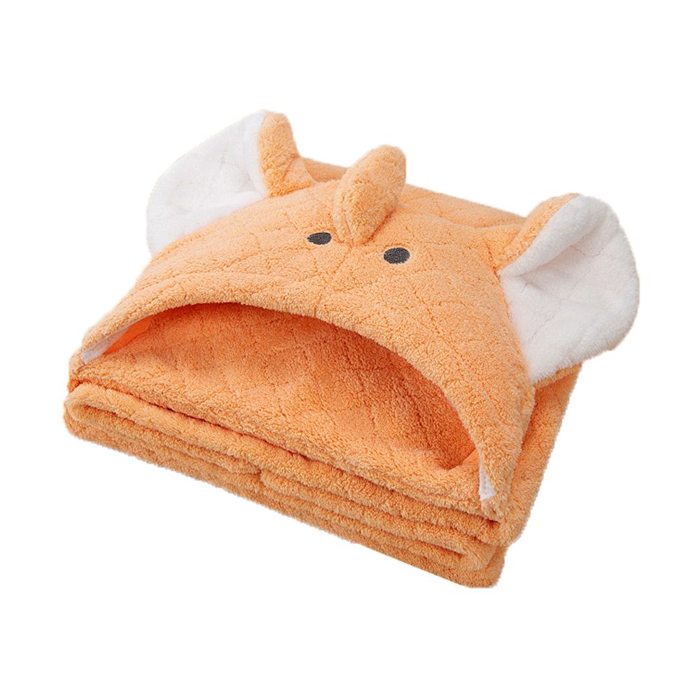 兒童連帽浴巾 吸水速乾浴巾 一件式浴巾-小象-橙色 (125*80cm)