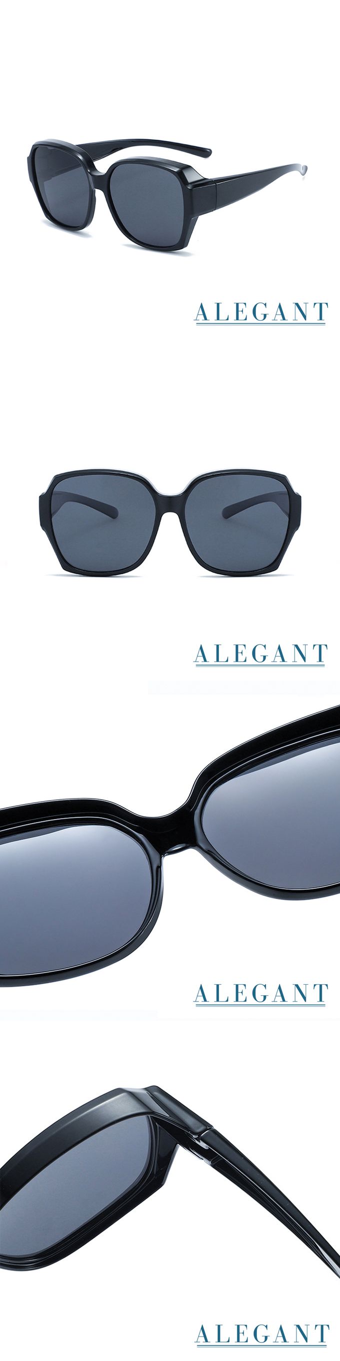 ALEGANT - 時尚英倫灰方框全罩式寶麗來偏光墨鏡│外掛式UV400太陽眼鏡包覆套鏡│車用太陽眼鏡│近視可戴外掛寶麗來墨鏡