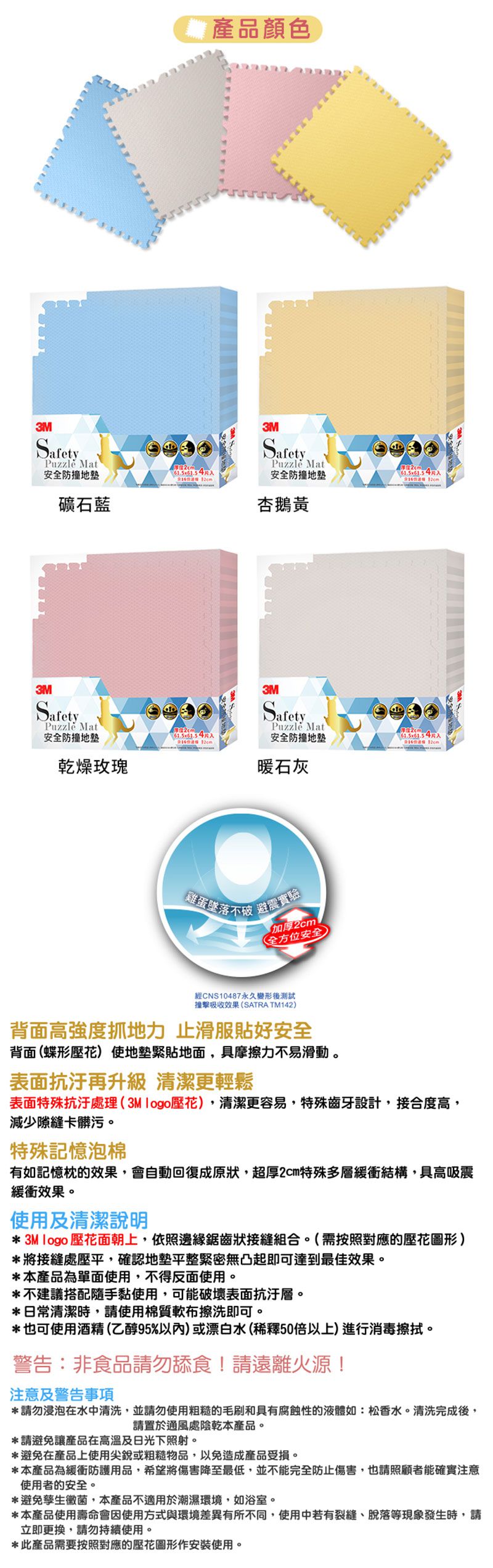 美國 3M - 2019年新升級兒童安全防撞地墊61.5cm-礦石藍-大(61.5x61.5cm) (一包4片 (附20片收邊條))