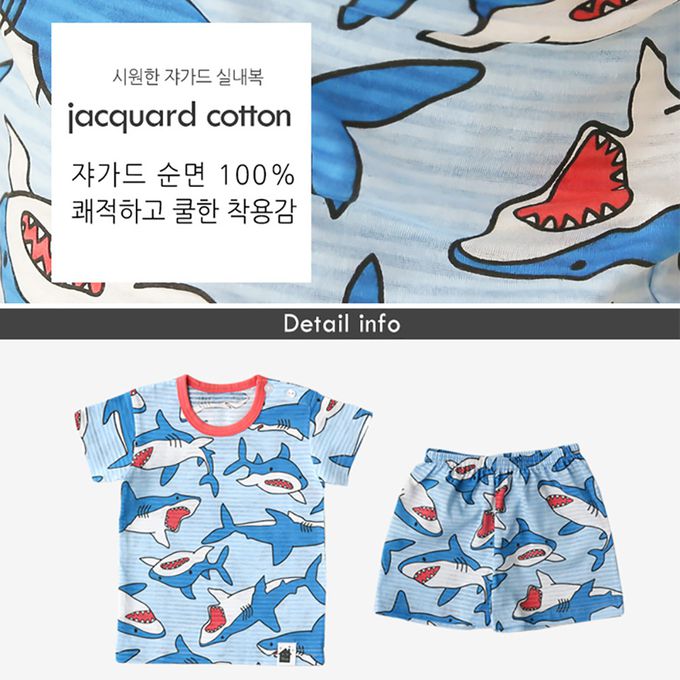 正韓 VOVO - 超優質嬰幼兒/兒童短袖100% 有機純棉家居服/睡衣-海洋鯊魚