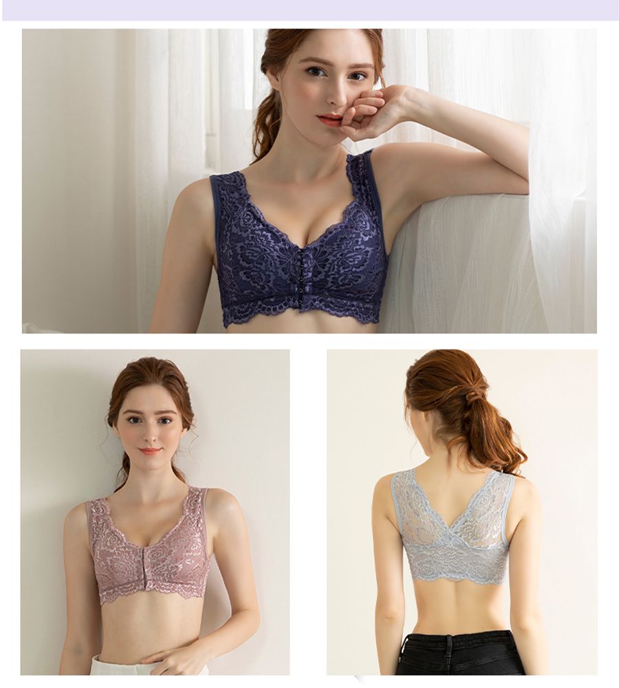 香茉 CHANMODE - 極潤蠶絲集中前扣美胸內衣-3件組-內衣款-豆沙/灰/藍-內衣x3件