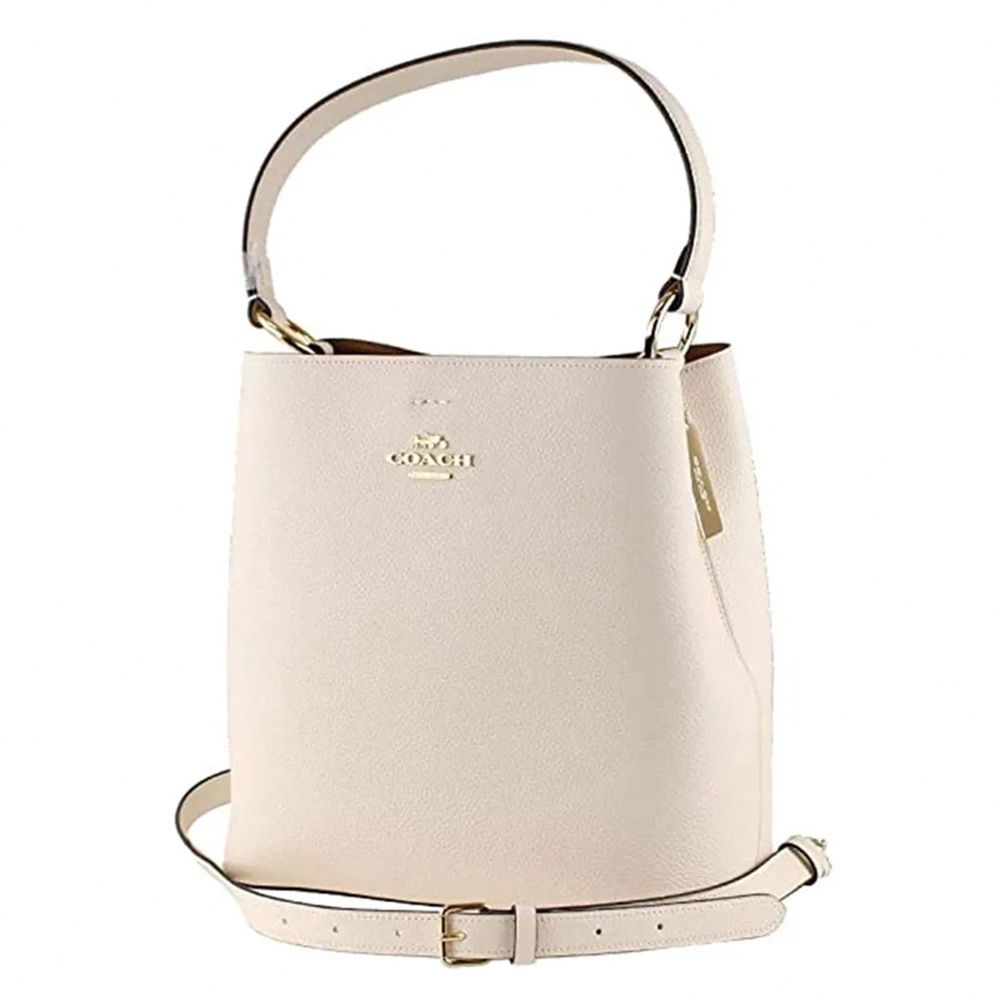 素面皮革專櫃款水桶包 (白)