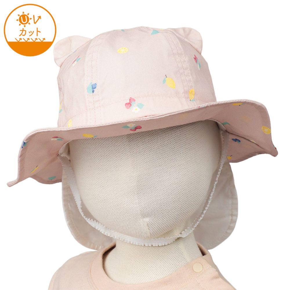 小耳朵造型帽-水果 附防曬遮陽布-粉紅色