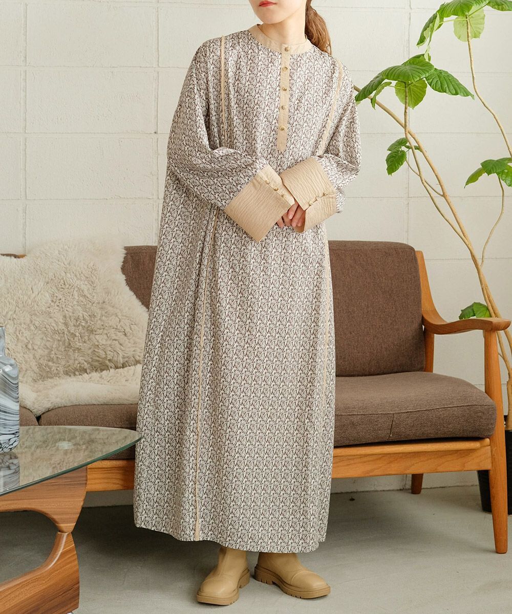 日本 Bab - 歐風碎花圓領雪紡洋裝-春日粉