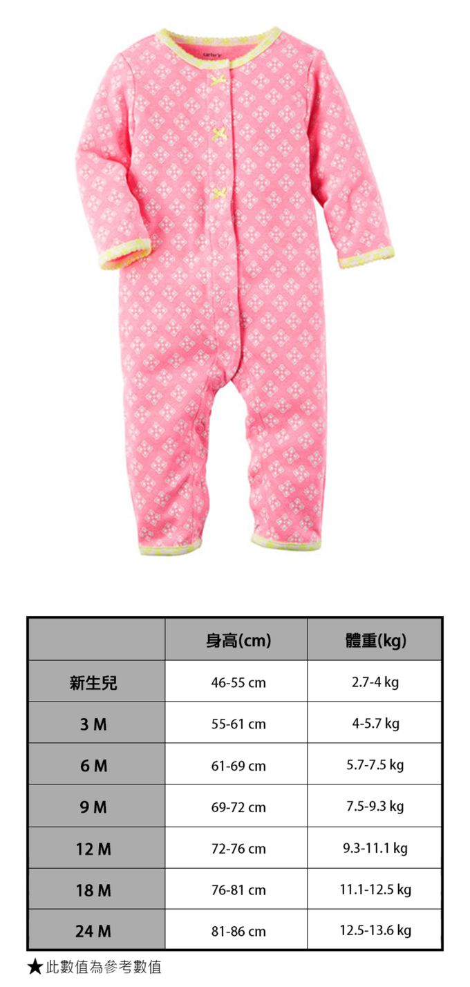 美國 Carter's - 印花釦式撞色長袖連身包屁衣 (9 M)