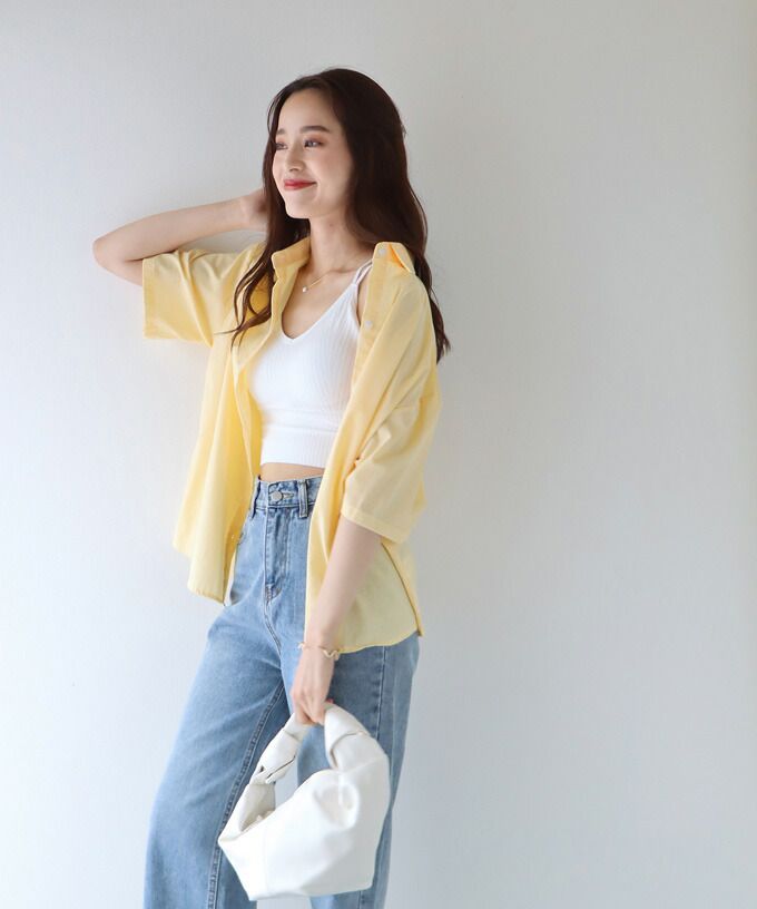 日本 BLUE EAST - 休閒率性翻領短袖襯衫-黃