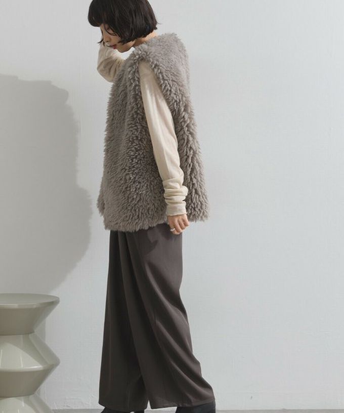 日本 ELENCARE DUE - QQ毛絨時尚搭配長版背心-象牙白