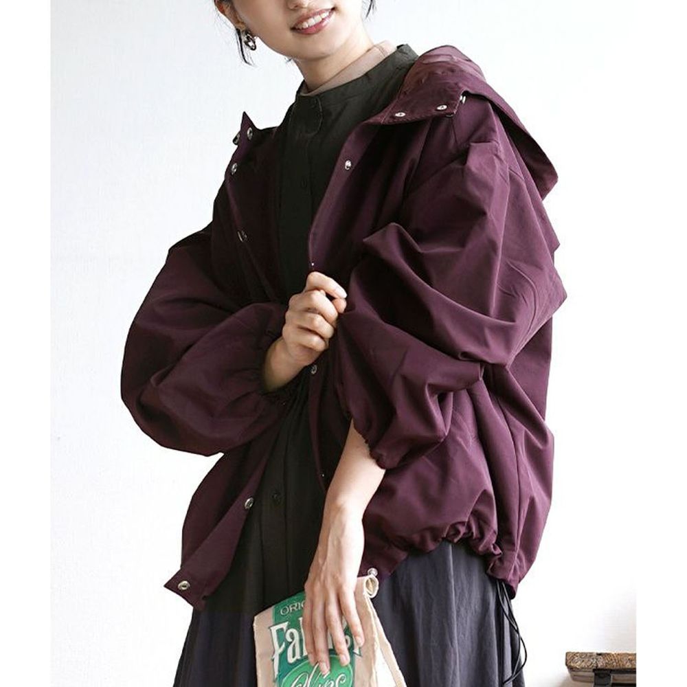日本 zootie - 抽繩設計修身寬鬆連帽休閒外套-紫