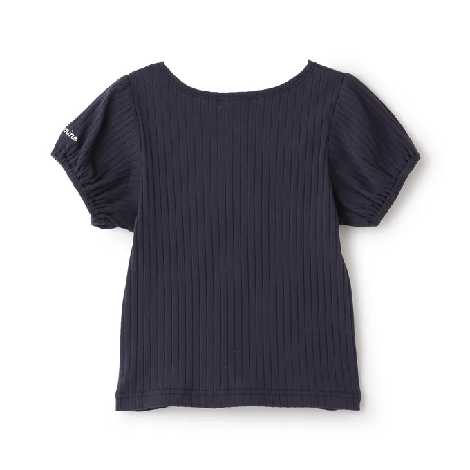 日本 Lycee mine - 方領羅紋可愛刺繡泡泡短袖上衣-小花-薰衣草