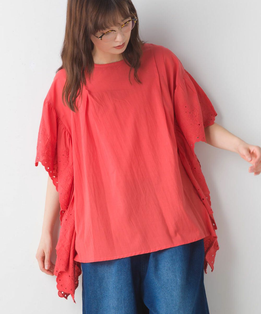 日本女裝代購 - 文藝刺繡大波浪寬鬆短袖上衣-經典黑