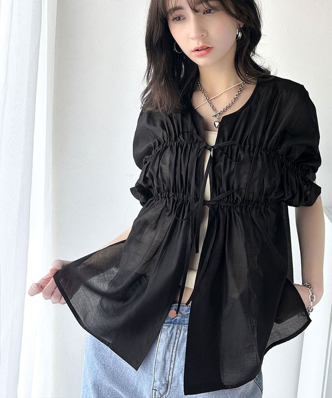 日本 Classical Elf - 前後2way皺折綁帶輕透罩衫上衣-白