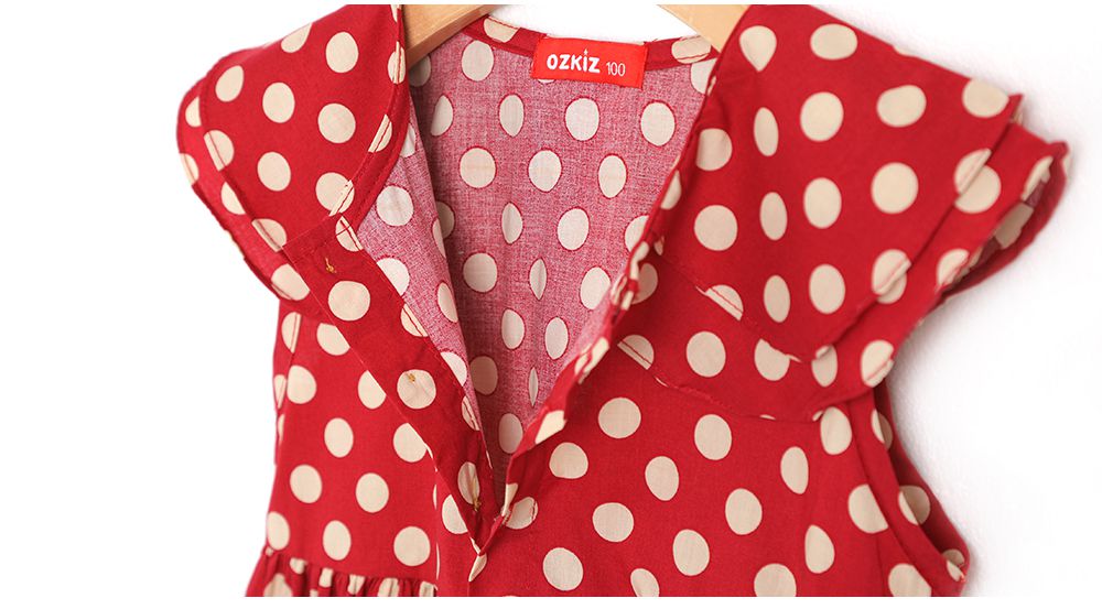 韓國 OZKIZ - 雙層翻領圓點洋裝-紅