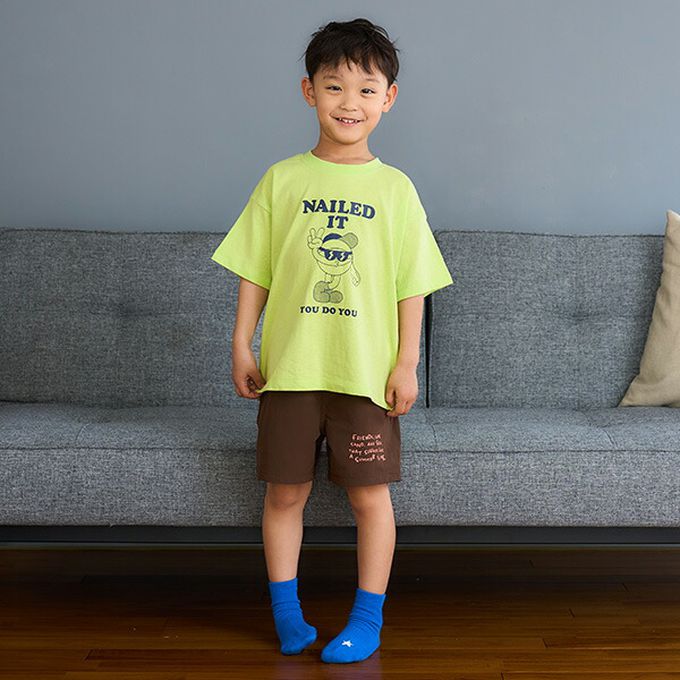 日本 petit main - 100%棉 幽默印花短袖上衣-三明治-紫