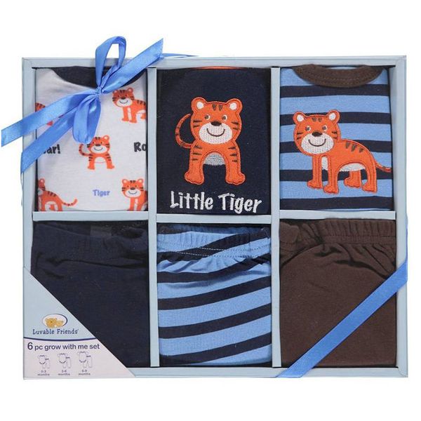 美國 Luvable Friends - 甜蜜寶貝嬰幼兒包屁衣與長褲最佳送禮 6入彌月禮盒組-粉色親親大象 (0-9M)