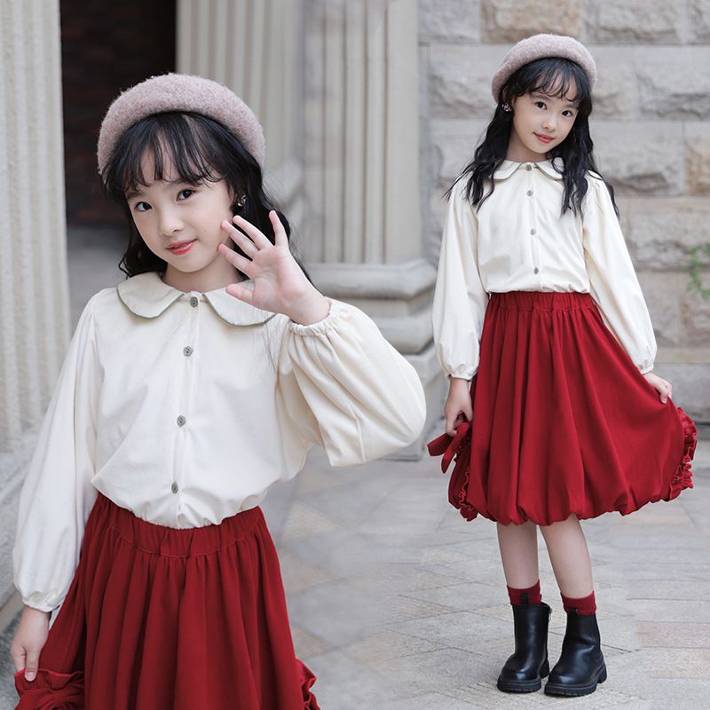 木耳邊燈籠半身裙-紅色