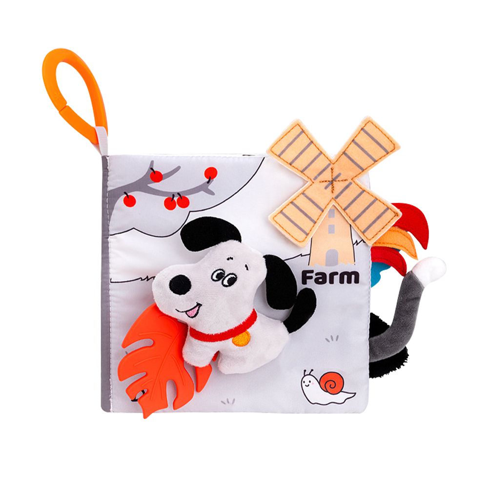 寶寶布書 黑白動物尾巴 認知學習書 英文單字 動物啟蒙玩具 可啃咬-小狗款