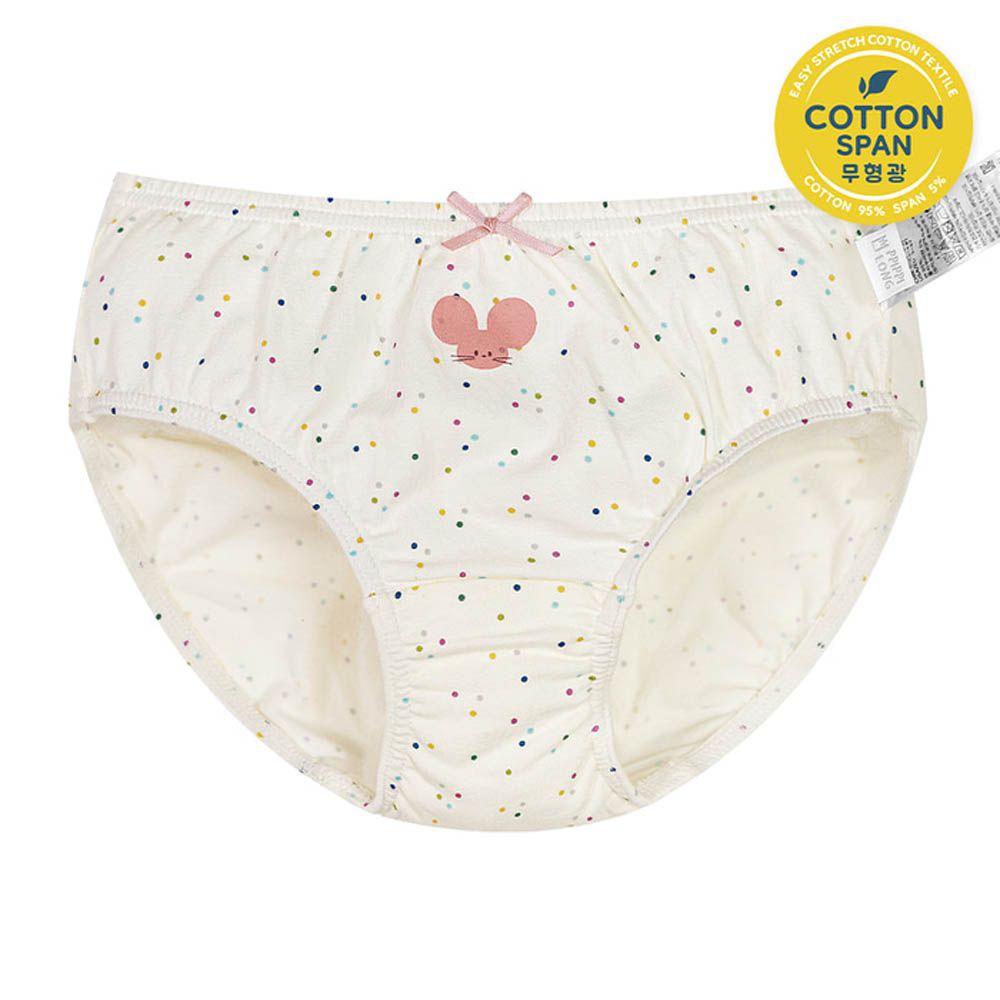 輕柔棉透氣三角褲(女寶)-彩點小老鼠-米
