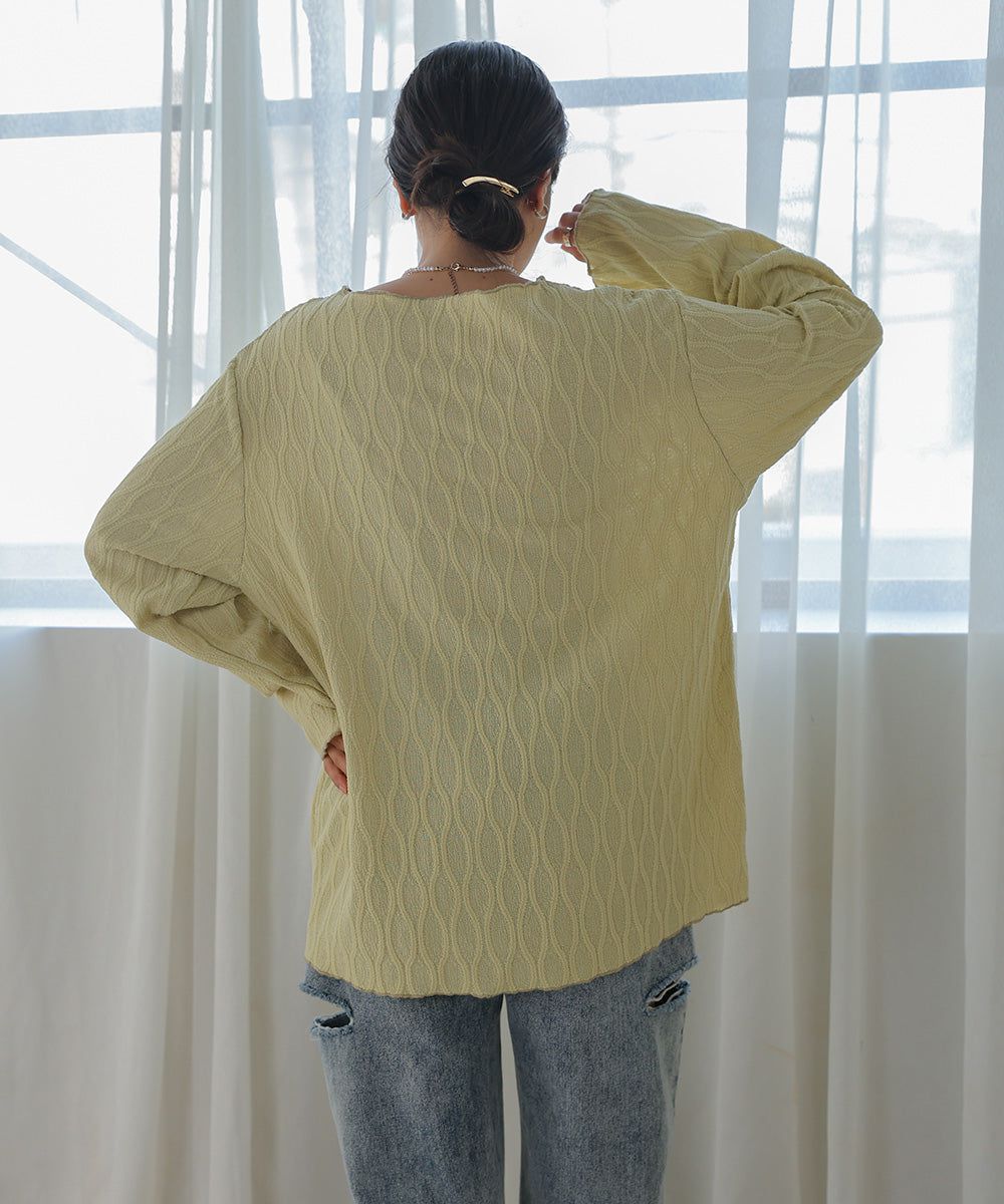 日本 Bab - 質感波紋薄長袖上衣-黑