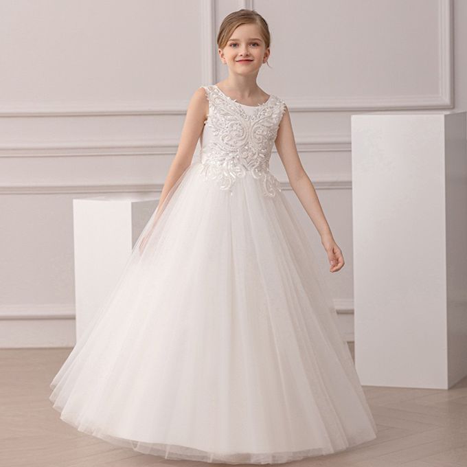 love, charlotte - 歐美系柔美精緻繡花珠片紗裙無袖長禮服 - 白色