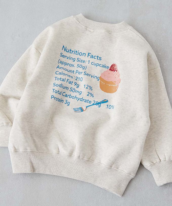 日本 devirock - 裏起毛女孩印花大學T-杯子蛋糕-靛藍