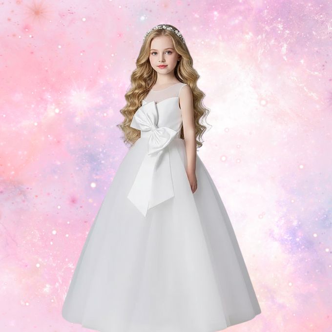 love, charlotte - 甜美氣質高級婚紗貢緞大蝴蝶結無袖長禮服 - 白色