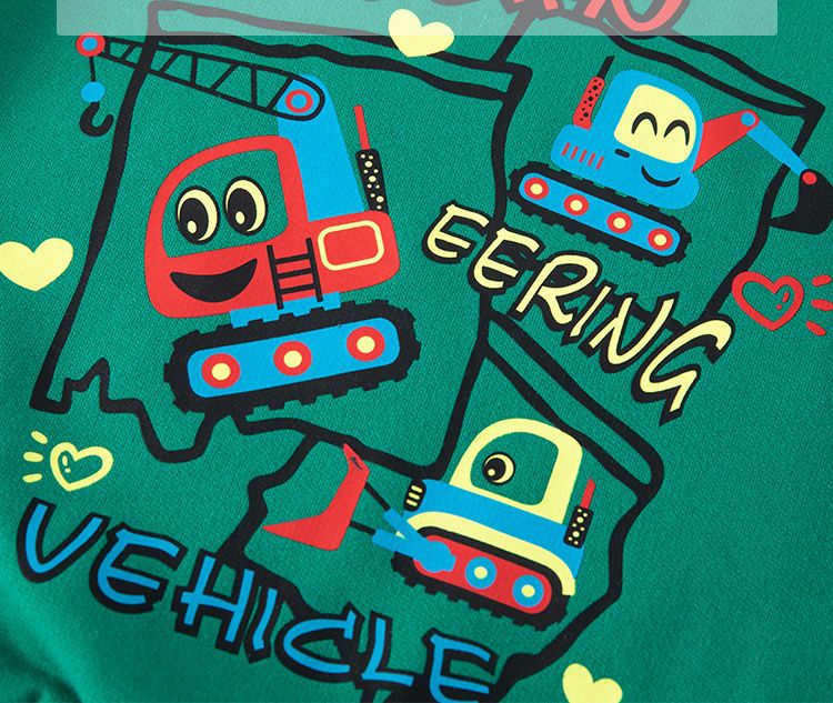 純棉圓領長袖上衣/大學T-合作的工程車車-深藍色