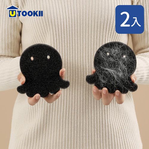 造型毛絮吸附洗衣海綿-2入-章魚款
