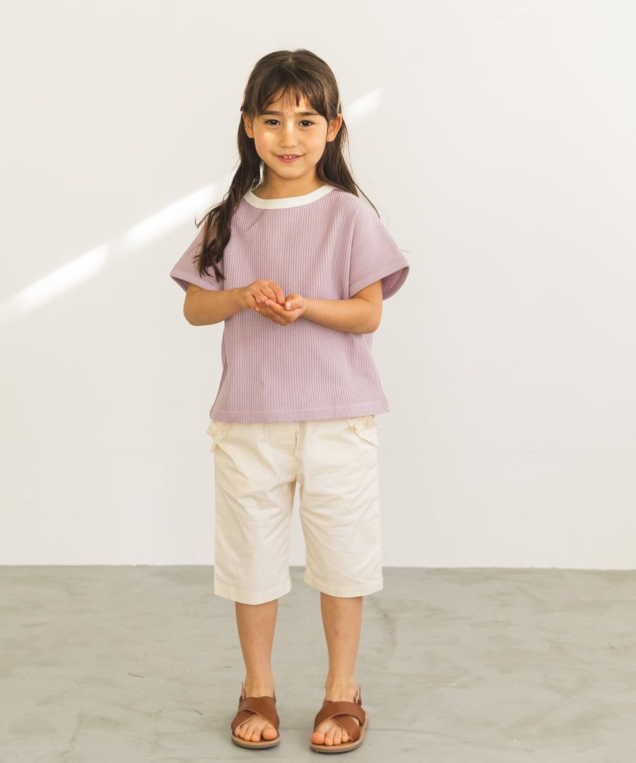 日本 PAIRMANON - 純棉百搭鬆餅紋短T-領口撞色-紫