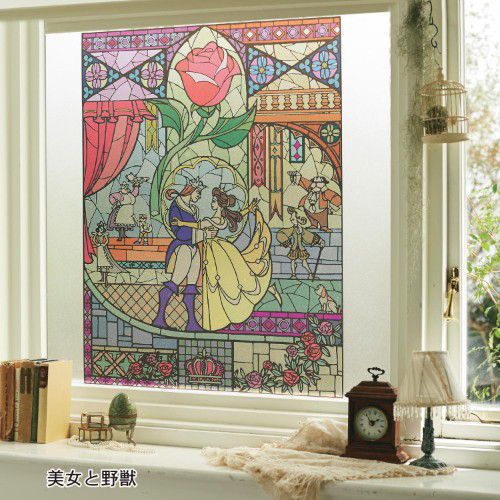 日本千趣會 - 迪士尼 日本製 90%抗UV光影窗貼(靜電式)-美女與野獸 (90x90cm)