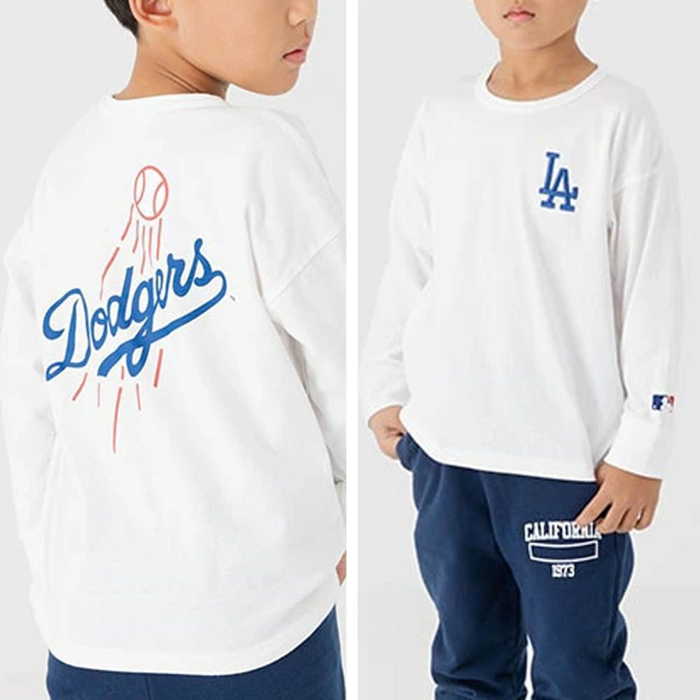 MLB聯名 品牌刺繡長袖上衣-洛杉磯道奇-白