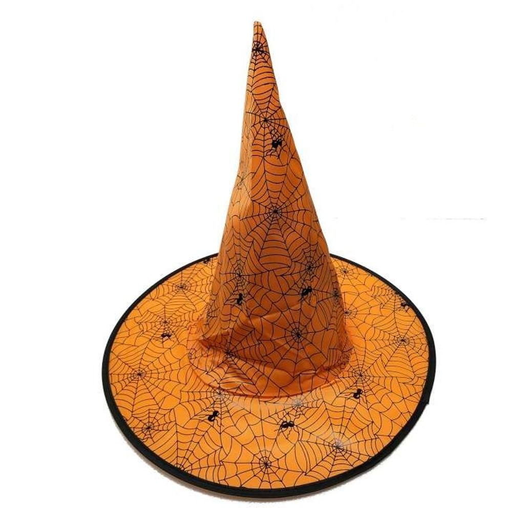MODACore 摩達客 - 萬聖節派對-萬聖節派對橘色蜘蛛網尖頂巫師帽巫婆帽 (尺寸：37*35CM)-單入