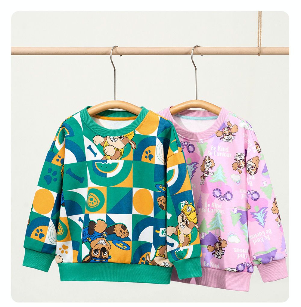 卡通汪汪隊滿版森林圓領長袖上衣-卡通人物天天-紫粉色