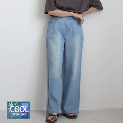 日本女裝代購 - Coolish 接觸涼感舒適快乾丹寧寬褲-淺藍