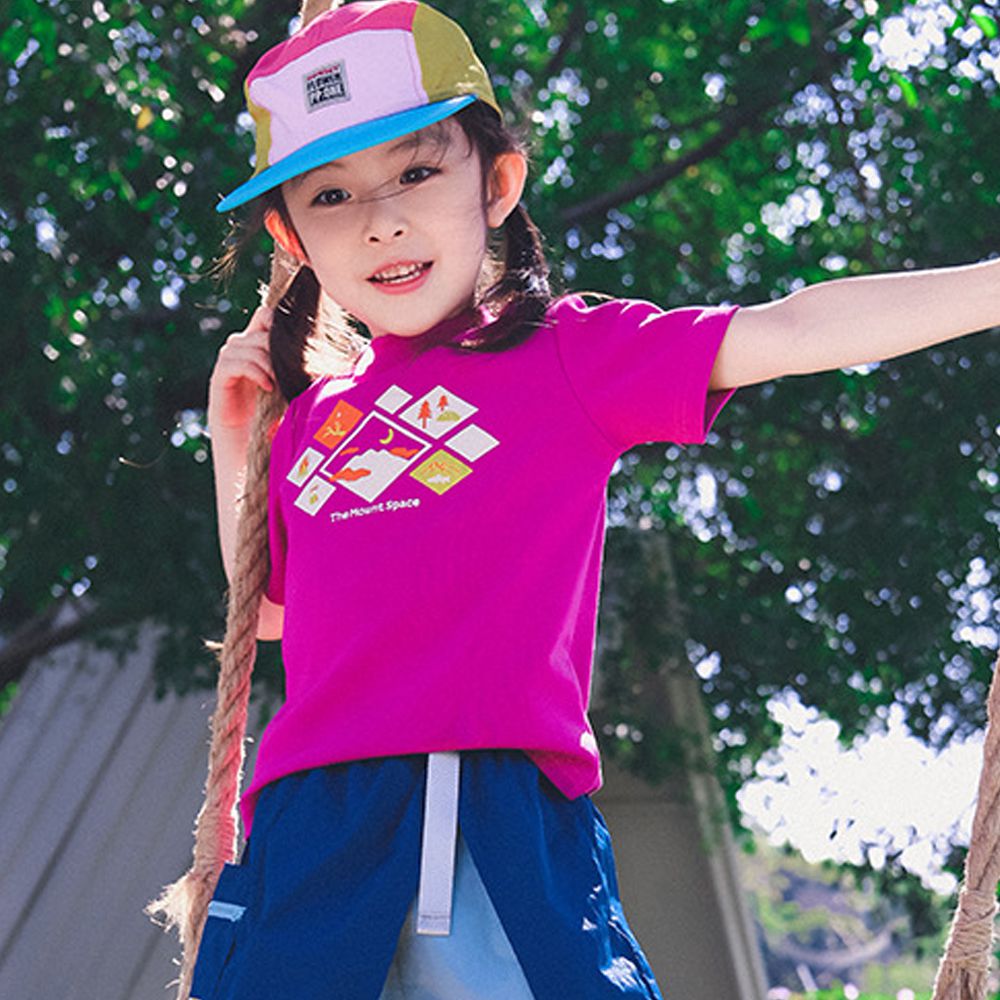 棉質圓領短袖上衣-山野菱格-玫粉