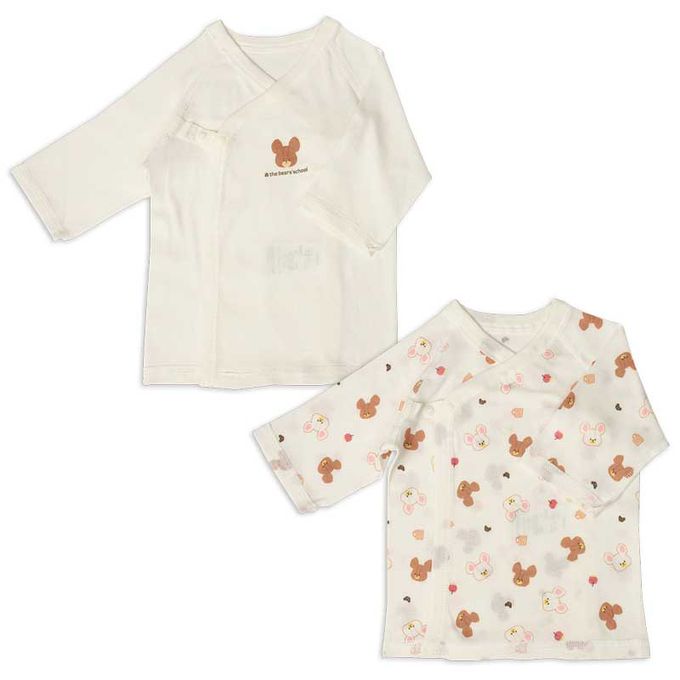 akachan honpo - 新生兒內衣4件組-小熊學校-米白色 (50~60cm)