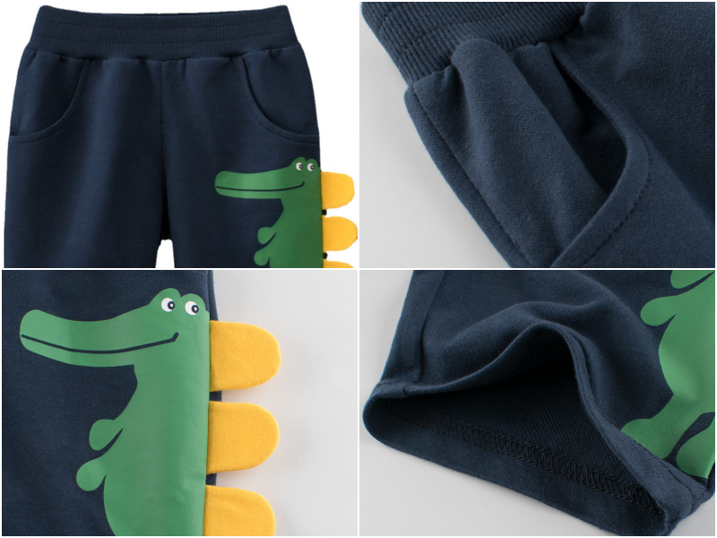 3D恐龍五分褲-深藍