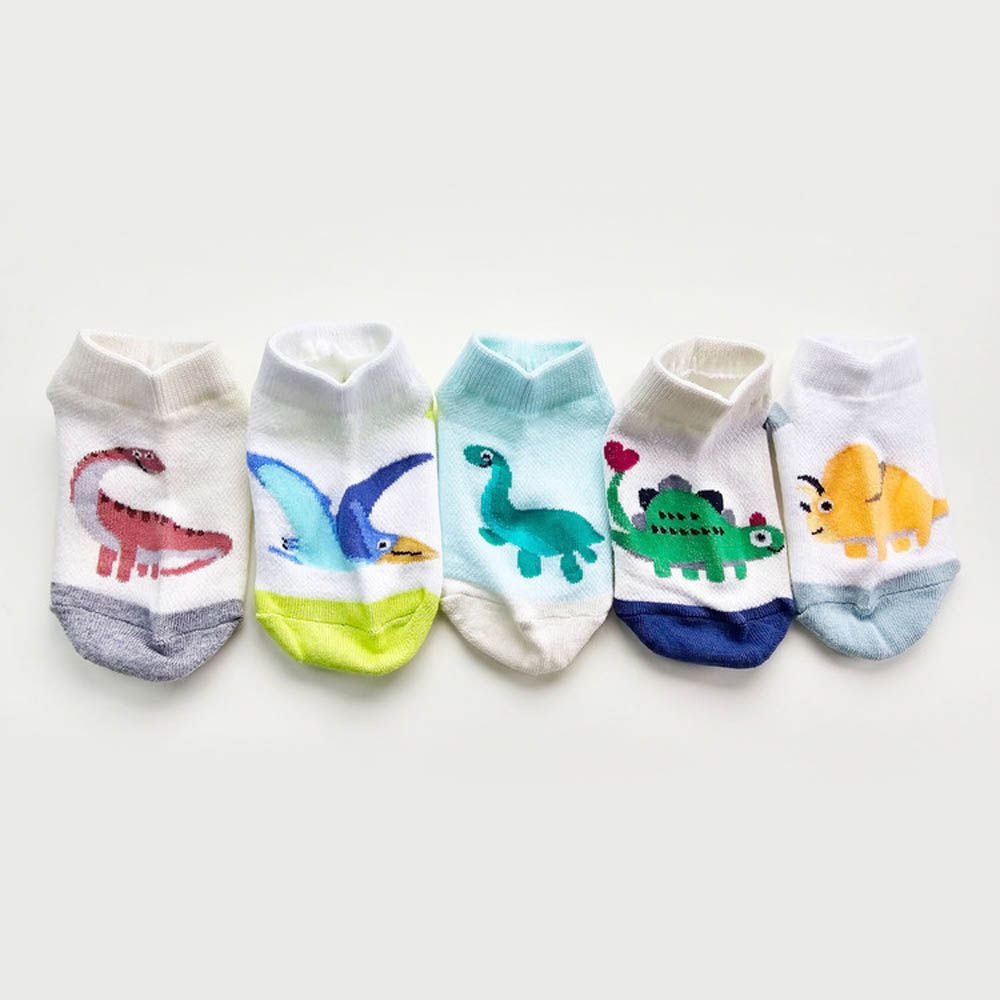 (五入組)韓製兒童短襪-可愛恐龍